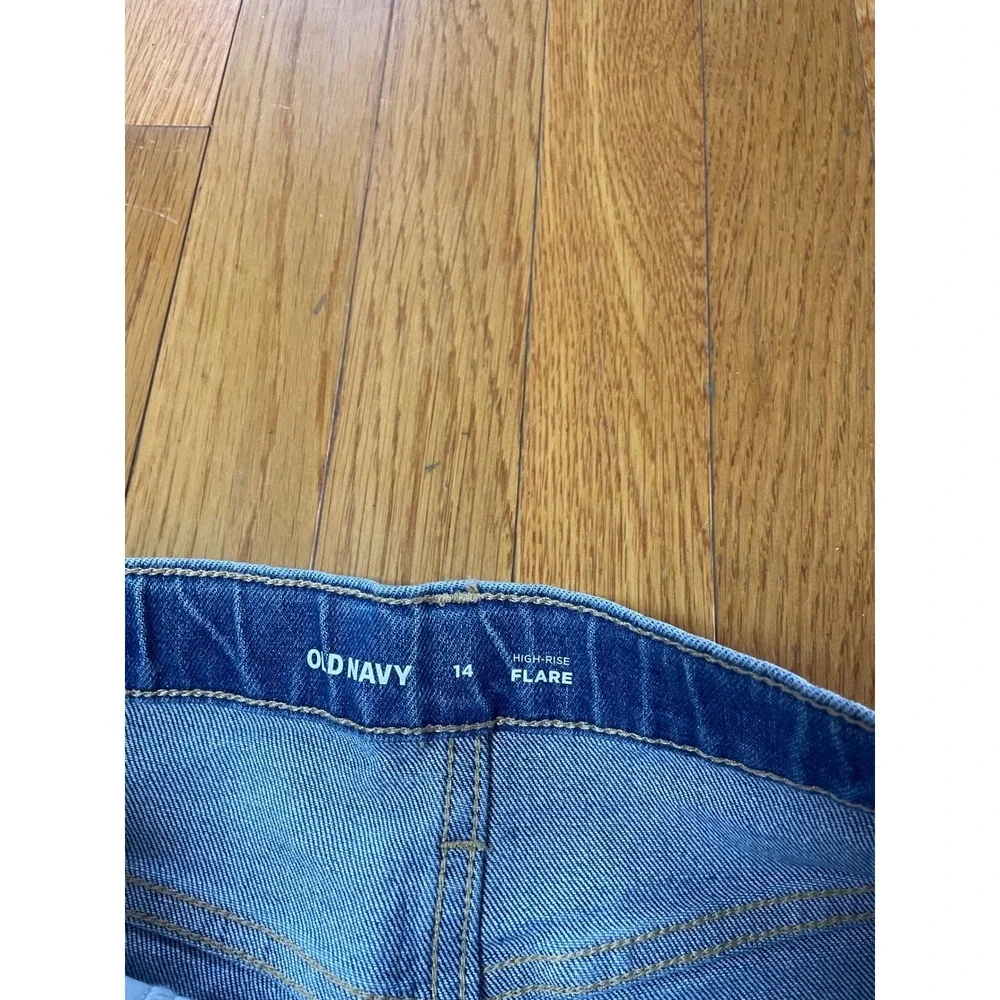 Old Navy‎ Girls High-Rise Flare Embroidered Floral Denim Jeans Blue Size 14 NWT
